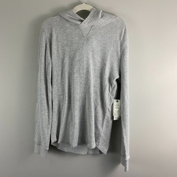 NWT TREASURE + BOND Grey Waffle Hooded Long Sleeve Shirt (M) - Picture 2 of 7